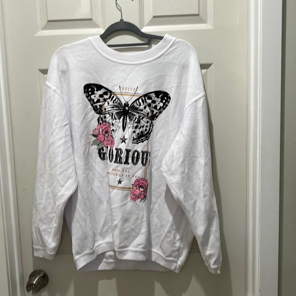 Oversized white boyfriend sweater.  From Nana Macs